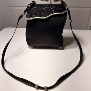 Carol Hearty Y2K Black Croc Flap Shoulder Bag Silver Hardware